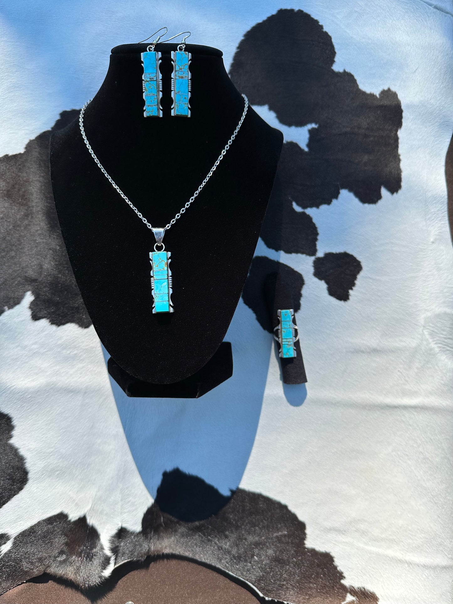 Turquoise 3pc Set Ring Earrings Pendant