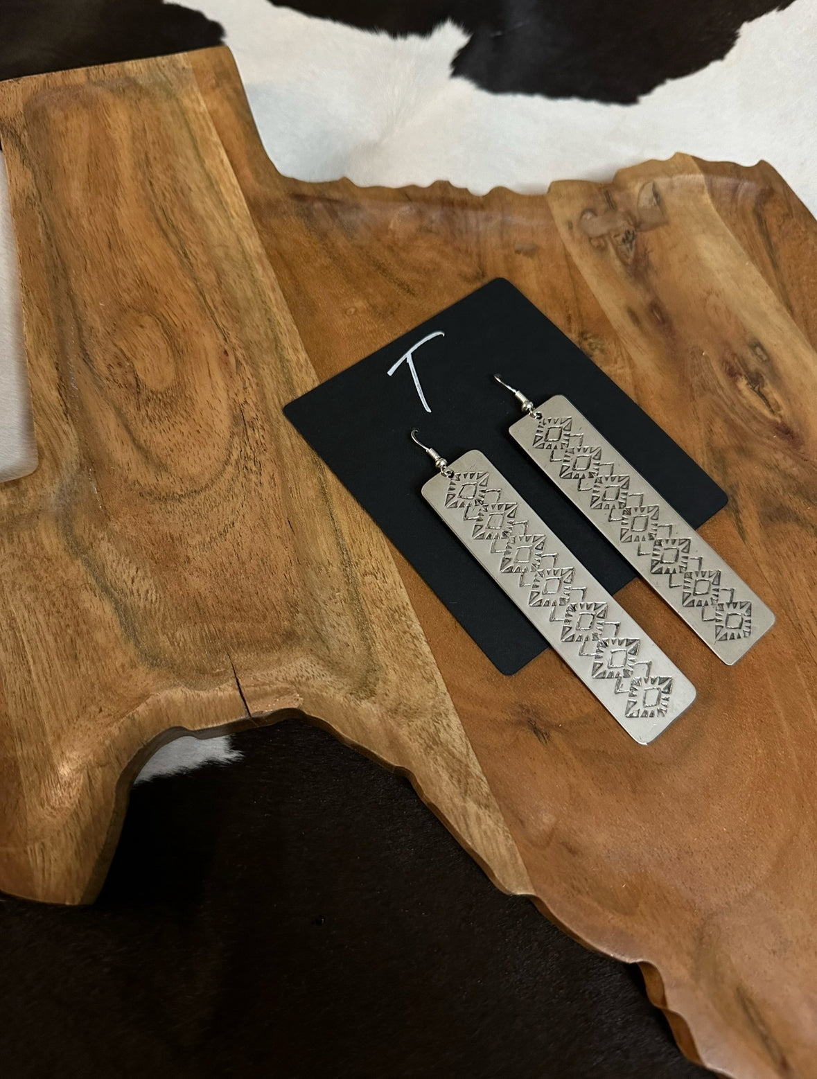 Silver Navajo Design Wide Earrings