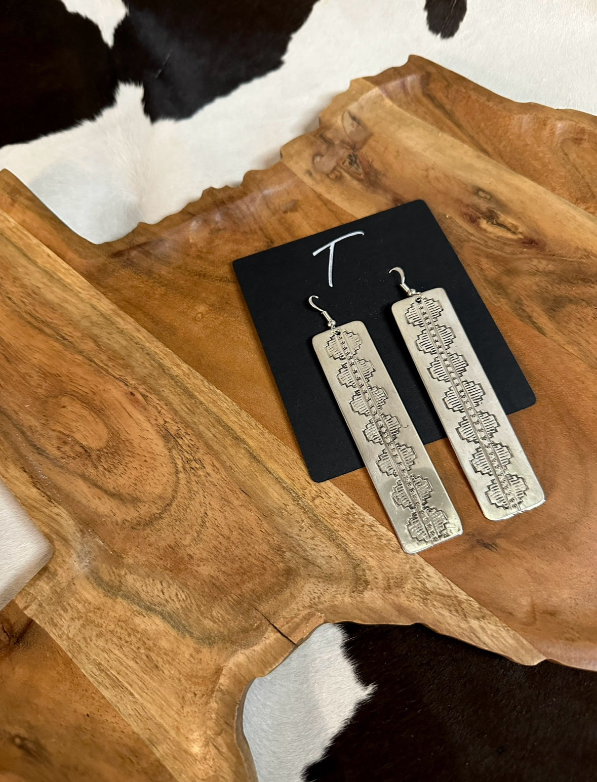 Silver Navajo Design Wide Earrings