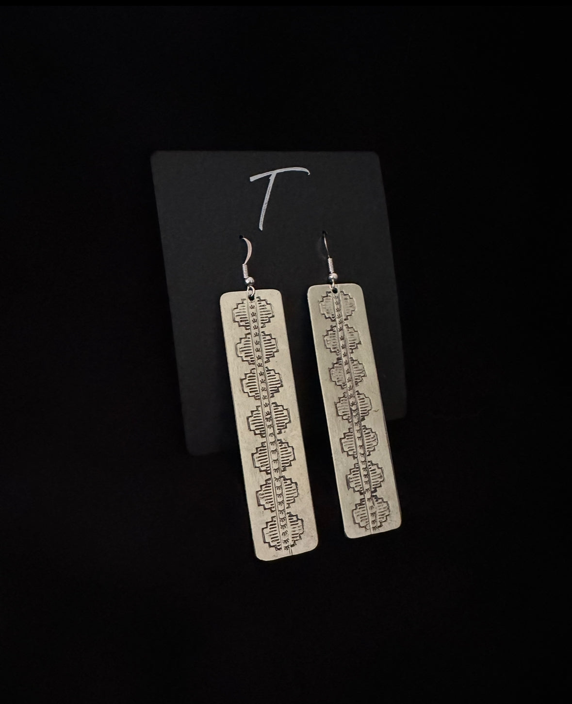 Silver Navajo Design Wide Earrings