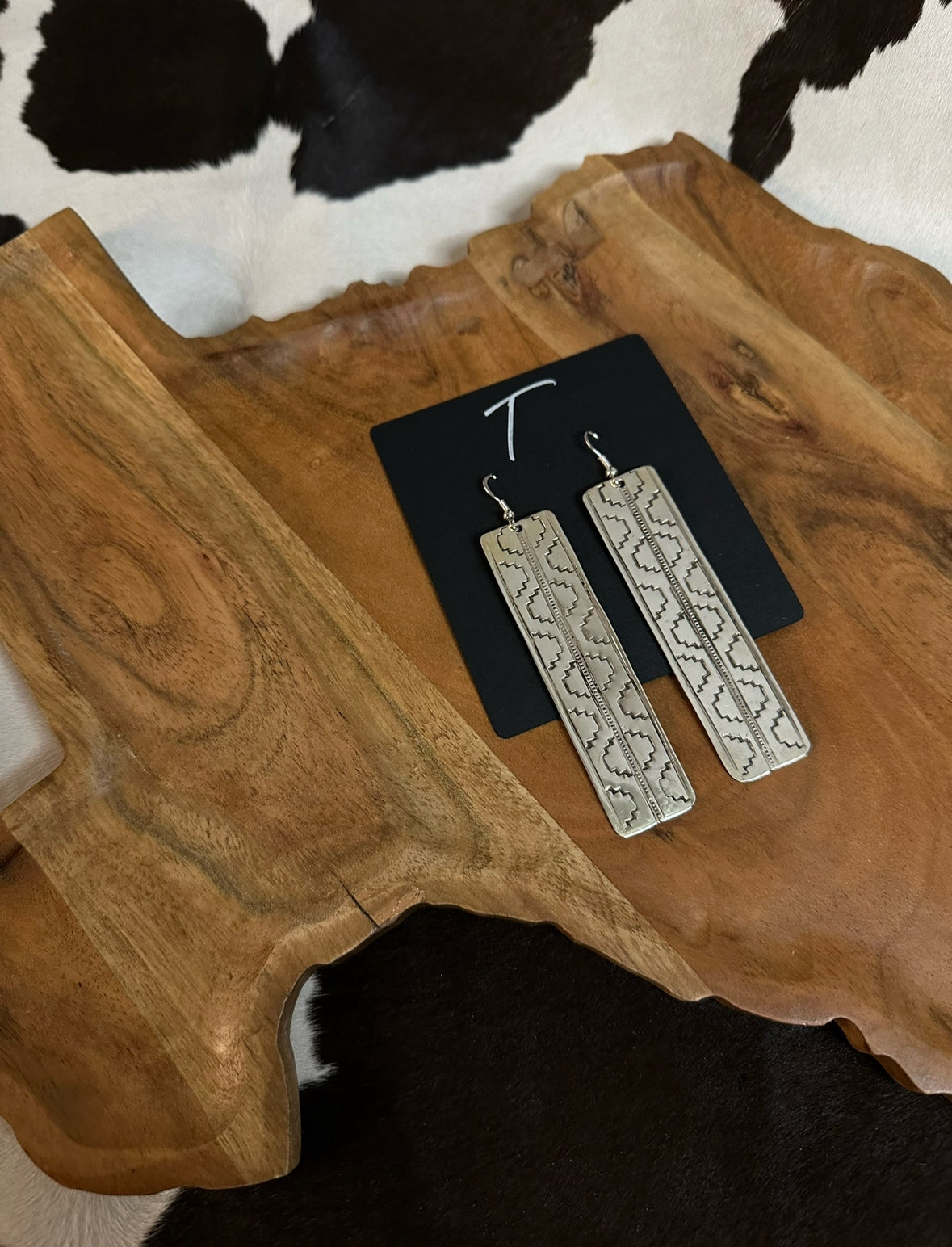 Silver Navajo Design Wide Earrings