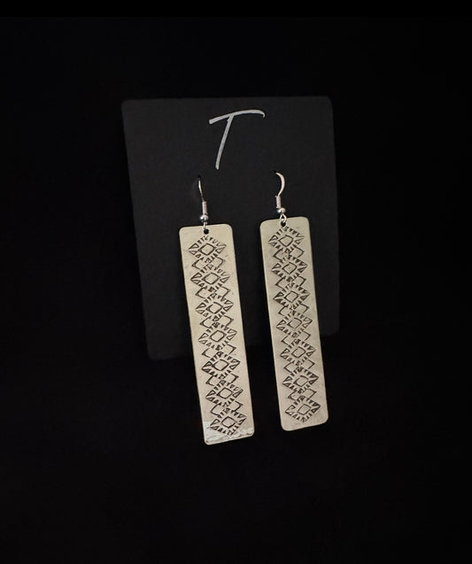 Silver Navajo Design Wide Earrings