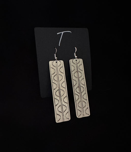 Silver Navajo Design Wide Earrings